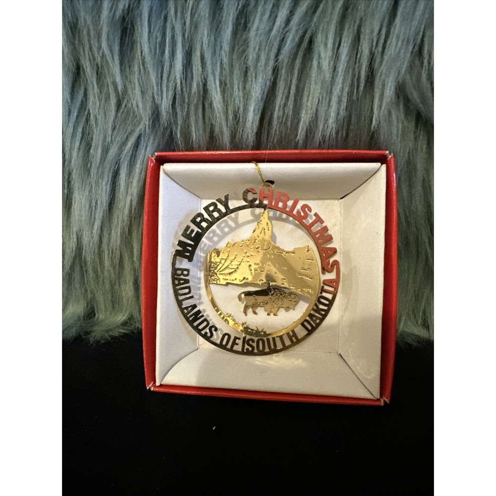 South Dakota Badlands Christmas‎ ornament 24 karat gold finish Brass 2D Gift